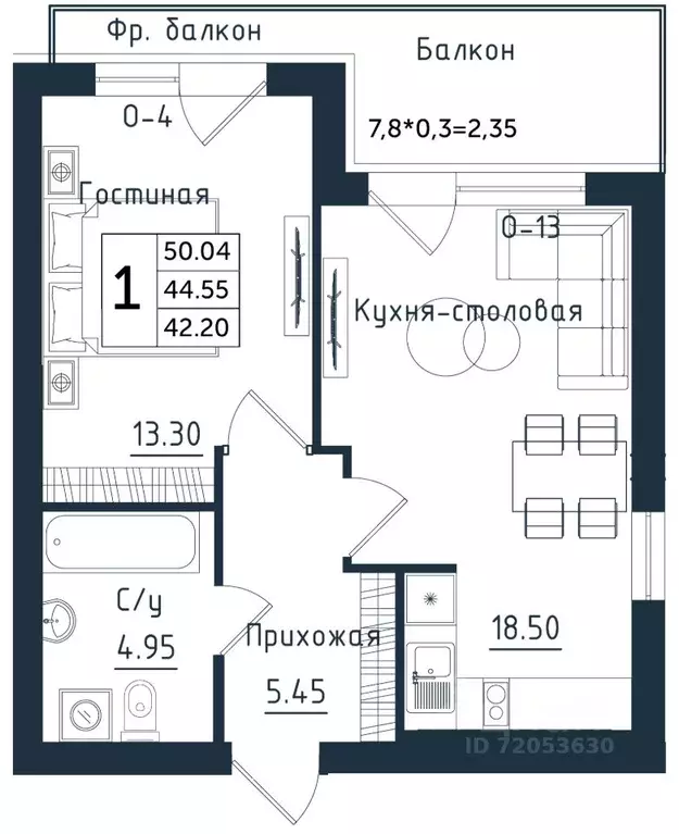 1-к кв. Калининградская область, Янтарный пгт  (50.04 м) - Фото 0