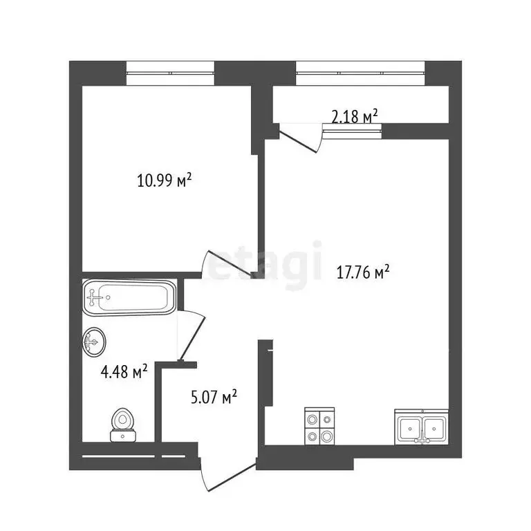 1-комнатная квартира: Тюмень, улица Республики, 205к1 (38.4 м) - Фото 1