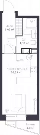 Квартира-студия, 26м, 9/11эт. - Фото 1