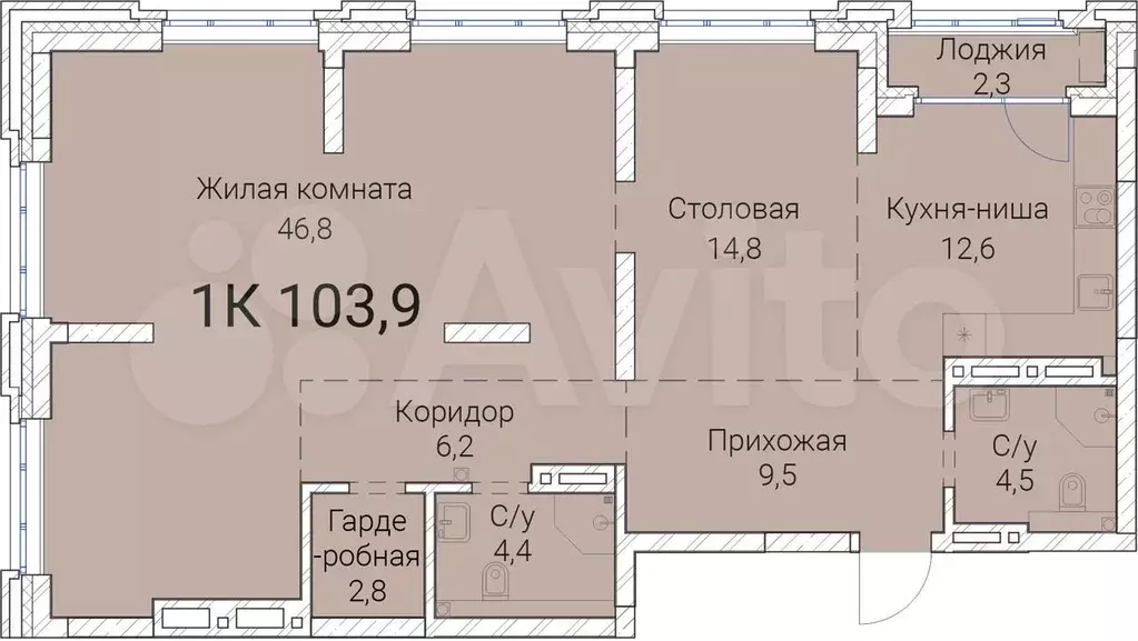 1-к. квартира, 103,9 м, 24/25 эт. - Фото 0