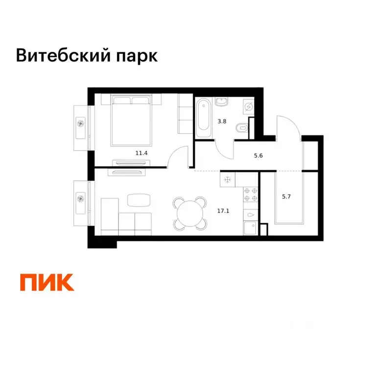 1-к кв. Санкт-Петербург Витебский Парк жилой комплекс, 6 (43.6 м) - Фото 1