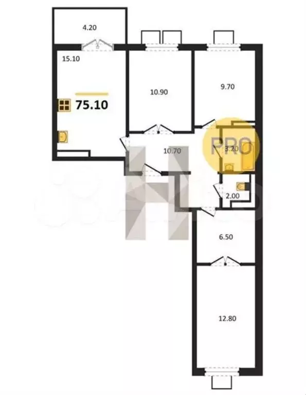 3-к. квартира, 75,1 м, 12/12 эт. - Фото 1