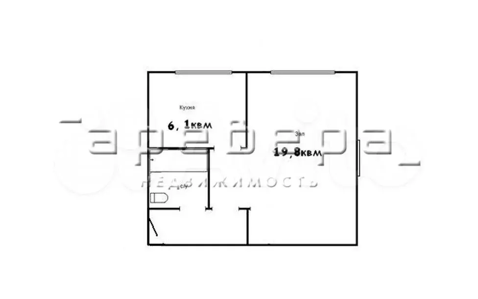 1-к. квартира, 30,3 м, 1/2 эт. - Фото 0