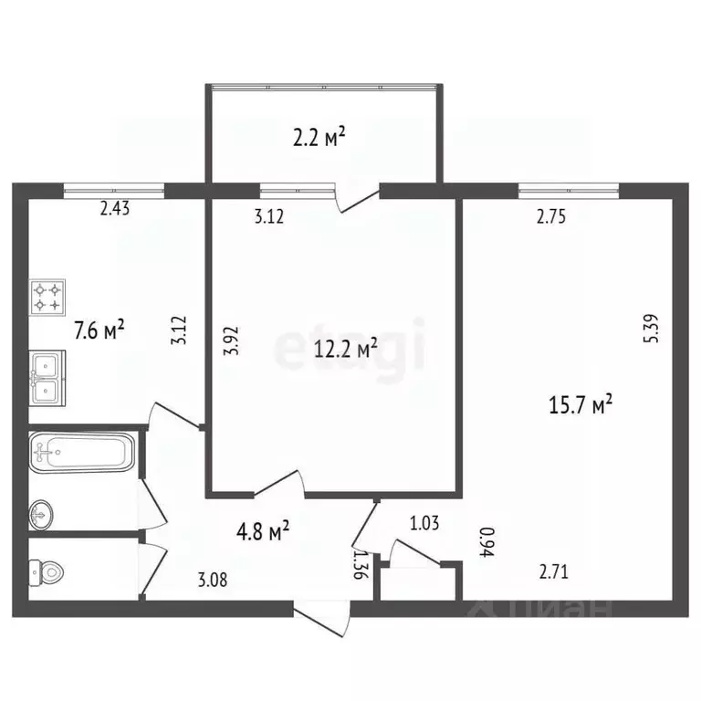 2-к кв. Санкт-Петербург ул. Карташихина, 19 (44.1 м) - Фото 2