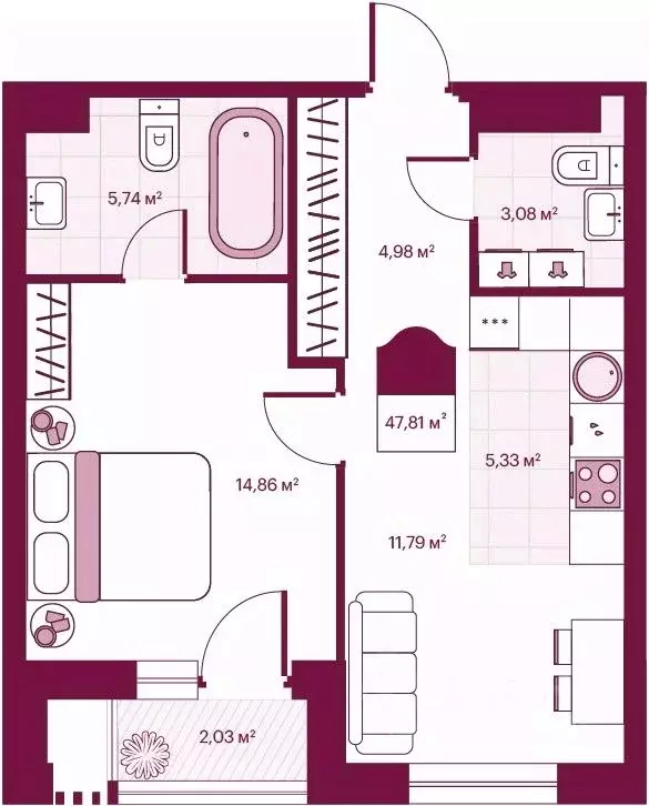 1-к кв. Тюменская область, Тюмень ул. Герцена, 33 (47.81 м) - Фото 0