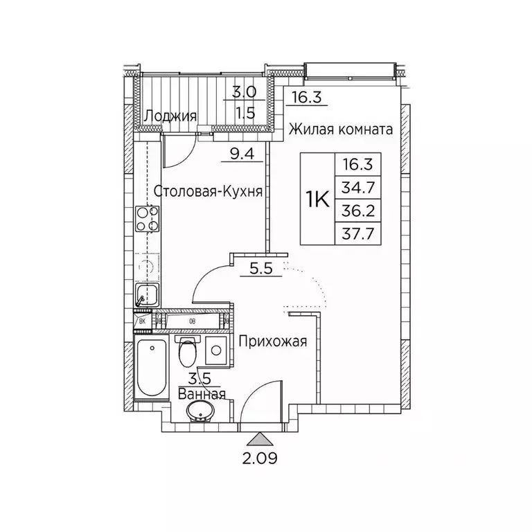 1-к кв. Приморский край, Владивосток ул. Расула Гамзатова, 7к3 (37.7 ... - Фото 1