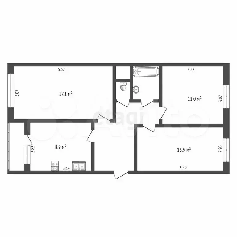 3-к. квартира, 66 м, 3/5 эт. - Фото 0