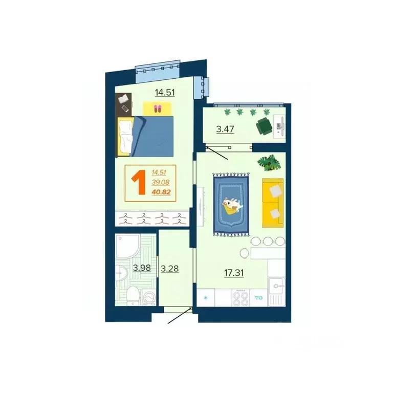 1-к кв. Брянская область, Брянск Московский мкр, 28 (40.82 м) - Фото 1