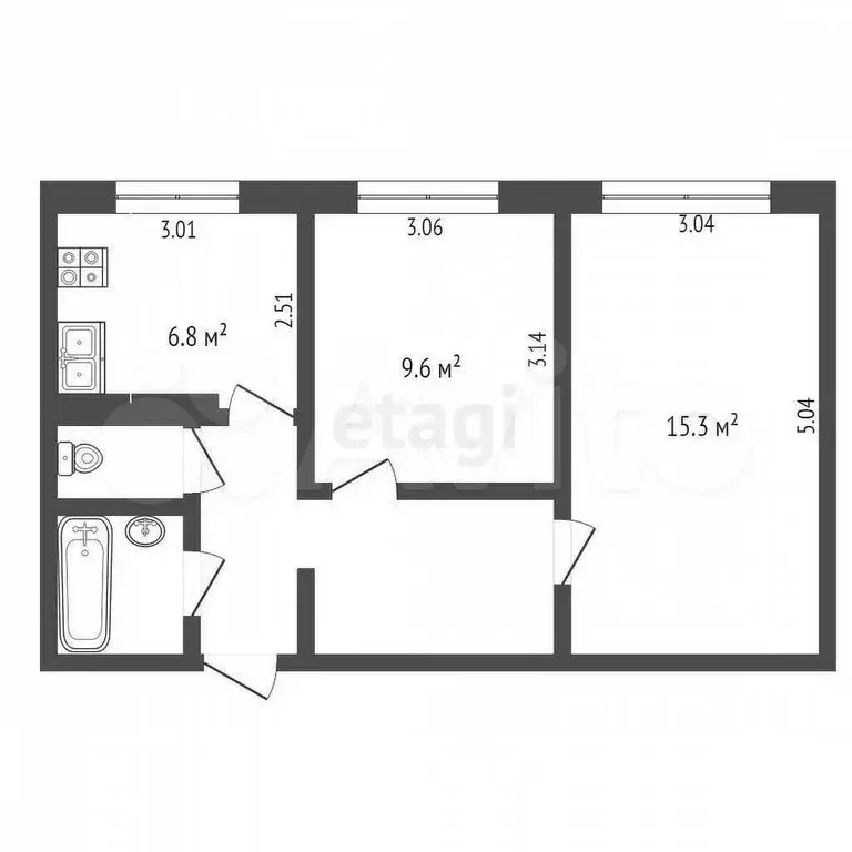 2-к. квартира, 44,9 м, 7/9 эт. - Фото 0