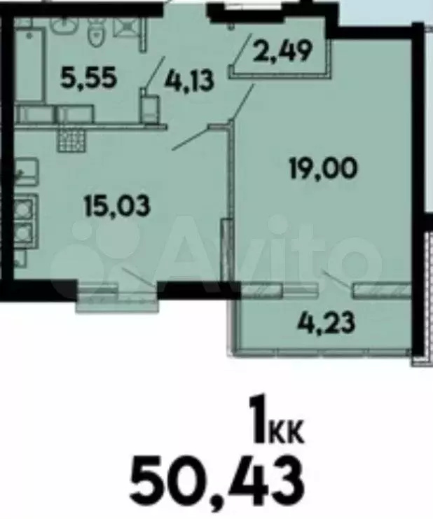 1-к. квартира, 50,8 м, 5/17 эт. - Фото 1