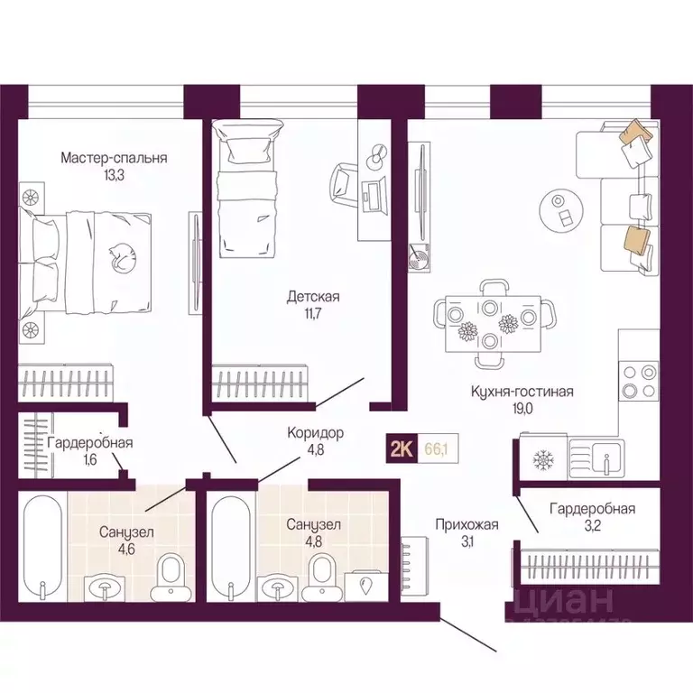 2-к кв. Нижегородская область, Нижний Новгород ул. Тургенева (66.1 м) - Фото 1