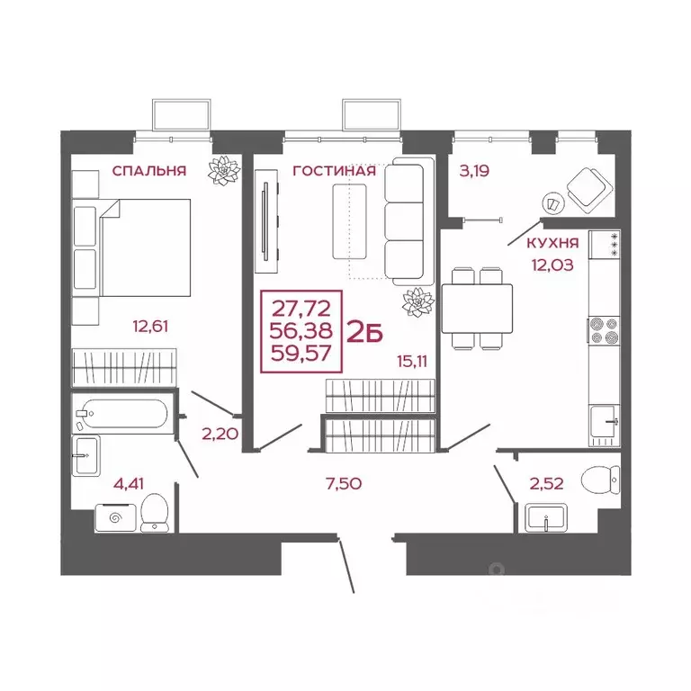 2-к кв. Пензенская область, Пенза Аэрис жилой комплекс (59.57 м) - Фото 1