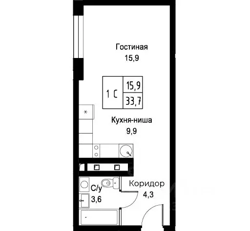 Студия Москва ул. Наметкина, 10Д (33.7 м) - Фото 0