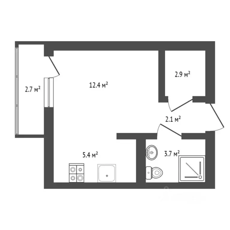Студия Тюменская область, Тюмень Профсоюзная ул., 6к1 (29.1 м) - Фото 1