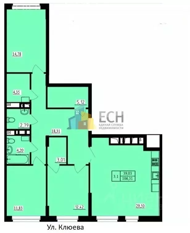 3-к кв. Тульская область, Тула пер. Шевченко, 3 (106.31 м) - Фото 2