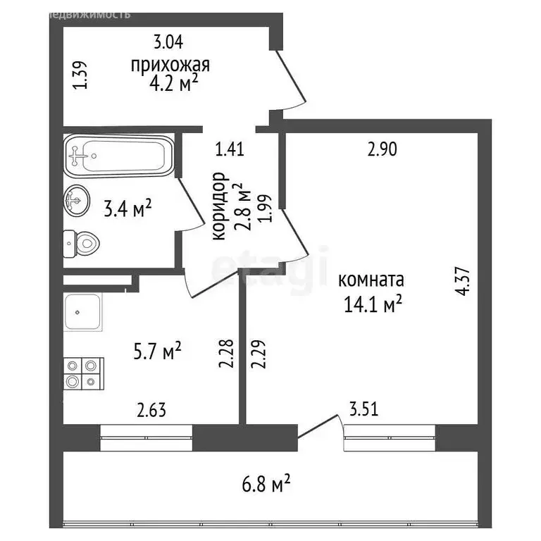 1-комнатная квартира: Томск, Ленская улица, 16 (30.2 м) - Фото 1
