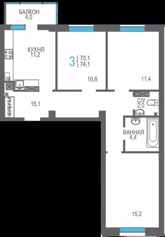 Продаётся 3-к квартира, 74.1 м - Фото 0