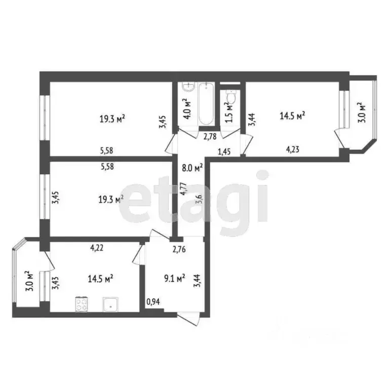 3-к кв. Тюменская область, Тюмень ул. Николая Семенова, 25к2 (90.0 м) - Фото 1