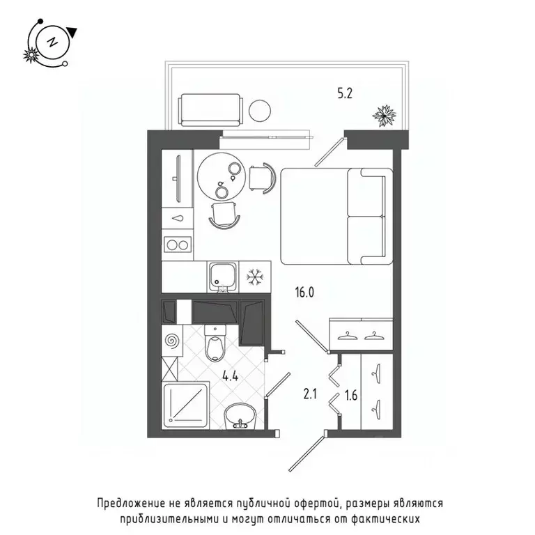 Студия Санкт-Петербург Черниговская ул., 17 (26.0 м) - Фото 0
