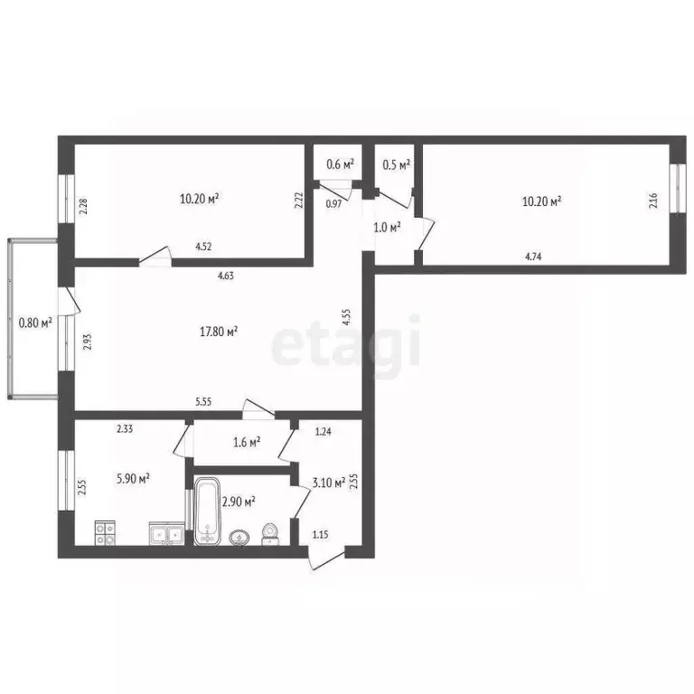 3-к кв. Крым, Феодосия ул. Федько, 49 (53.8 м) - Фото 2