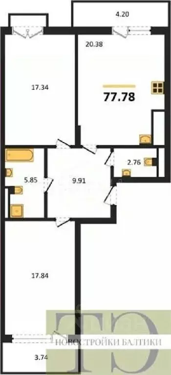2-к кв. Калининградская область, Гурьевский муниципальный округ, пос. ... - Фото 1