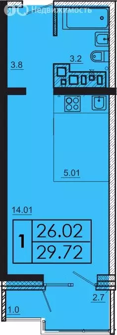 1-комнатная квартира: Иркутск, микрорайон Ново-Ленино (29.72 м) - Фото 1