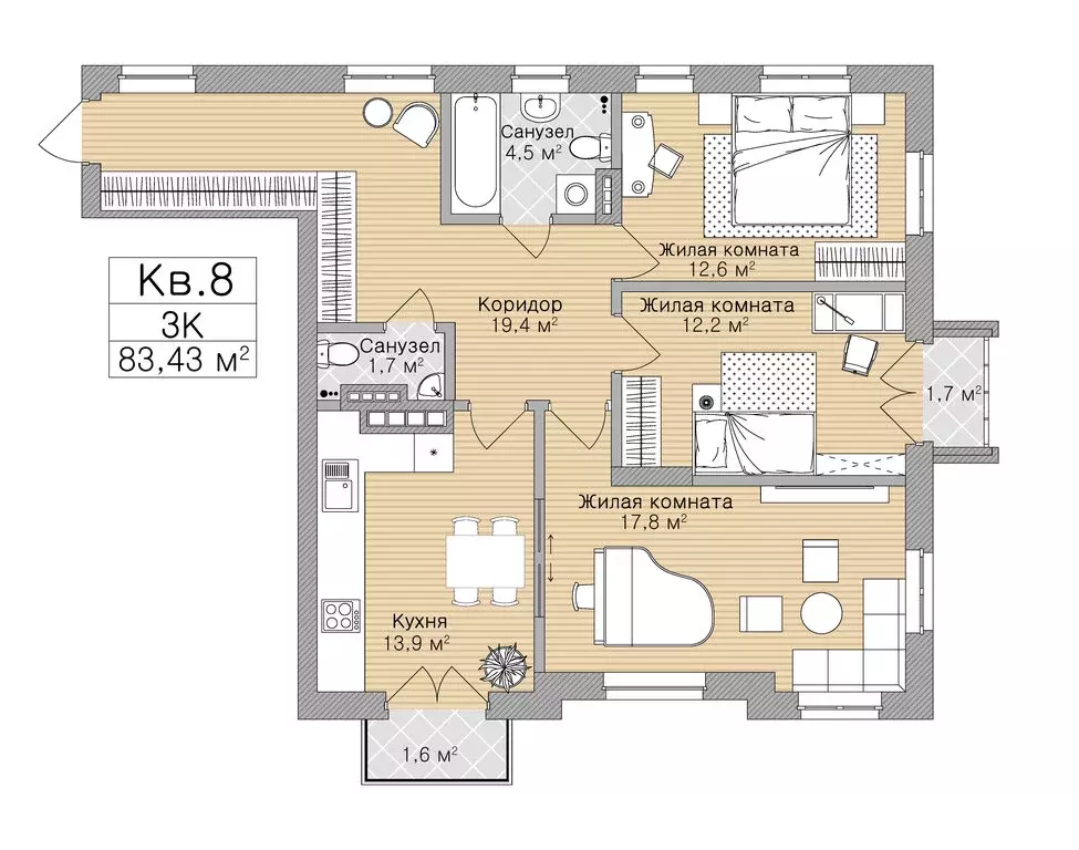 3-комнатная квартира: Рязань, улица Горького, 62 (83.43 м) - Фото 0