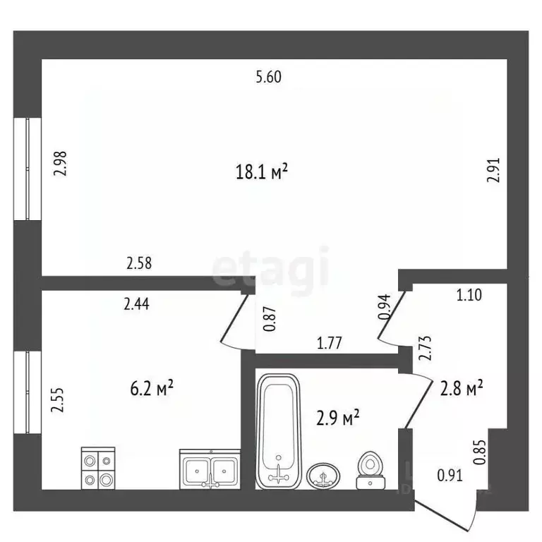 1-к кв. Забайкальский край, Чита Баргузинская ул., 41А (32.1 м) - Фото 2