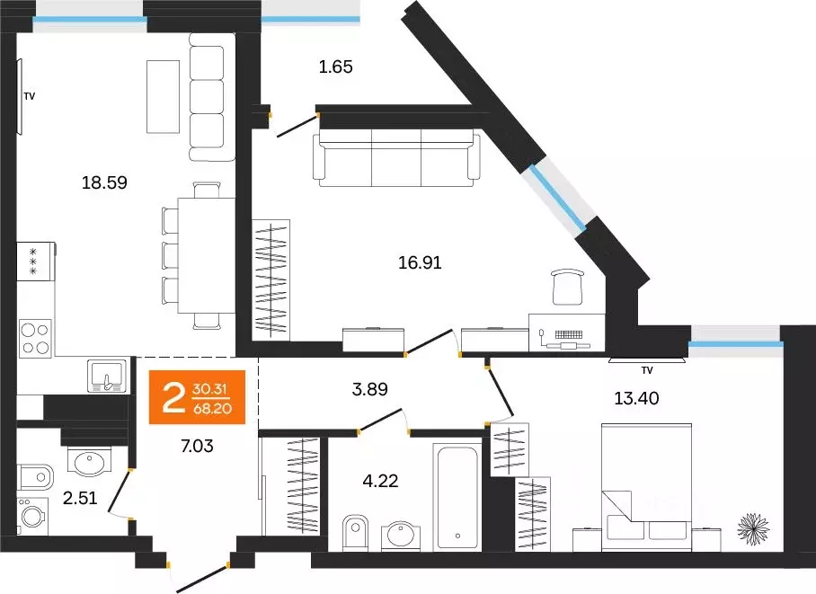 2-к кв. Башкортостан, Уфа ул. Султанова, 28 (68.2 м) - Фото 1