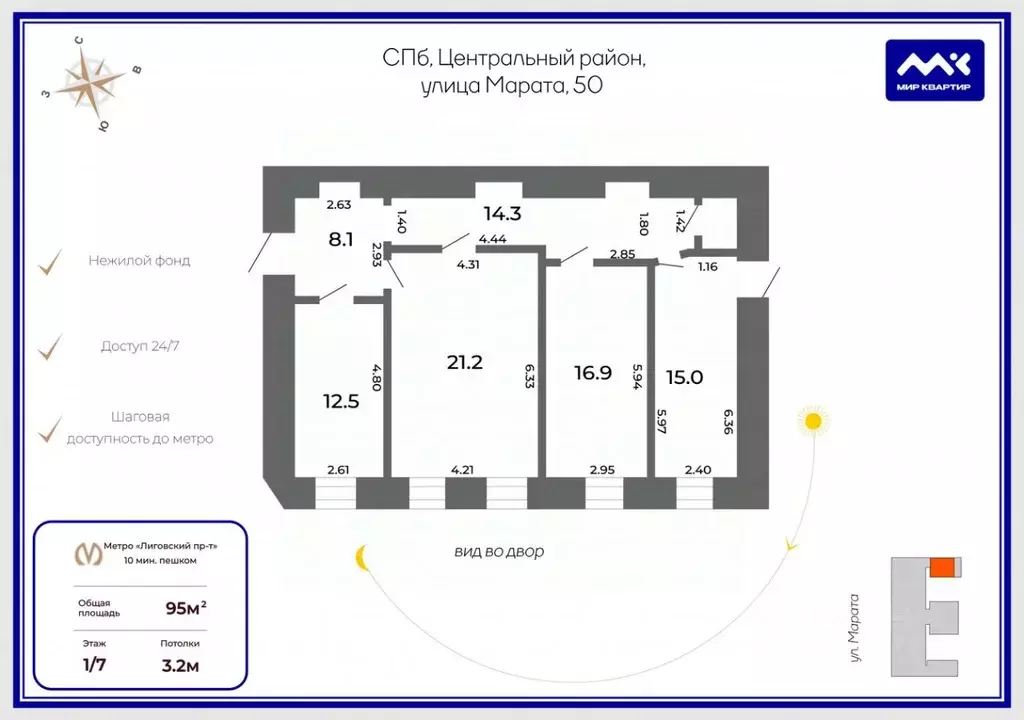 Офис в Санкт-Петербург ул. Марата, 50 (95 м) - Фото 2