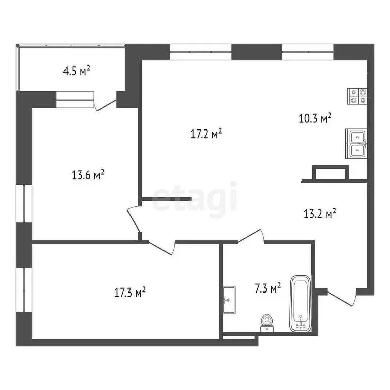 2-комнатная квартира: Тюмень, улица Мельникайте, 38 (65 м) - Фото 0