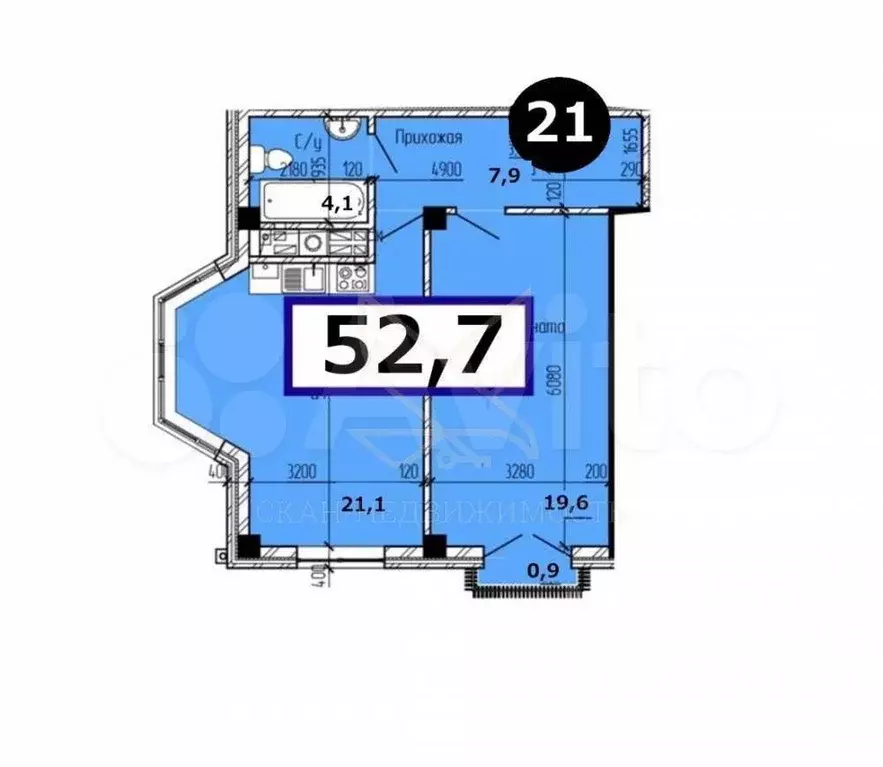 1-к. квартира, 52,7 м, 5/10 эт. - Фото 0