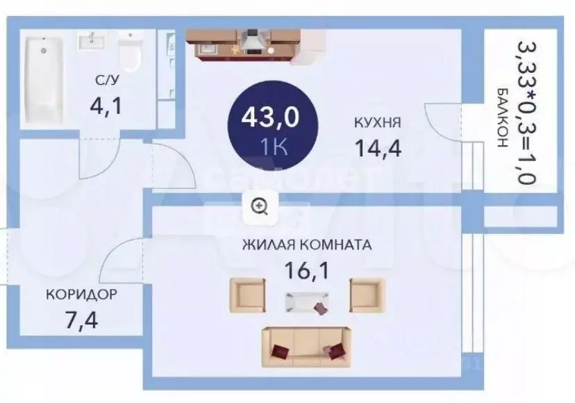 1-к кв. Краснодарский край, Анапа ул. Ленина, 241к1 (45.0 м) - Фото 1