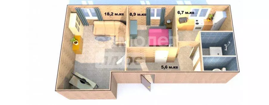 2-к кв. Башкортостан, Кумертау ул. Карла Маркса (43.0 м) - Фото 1