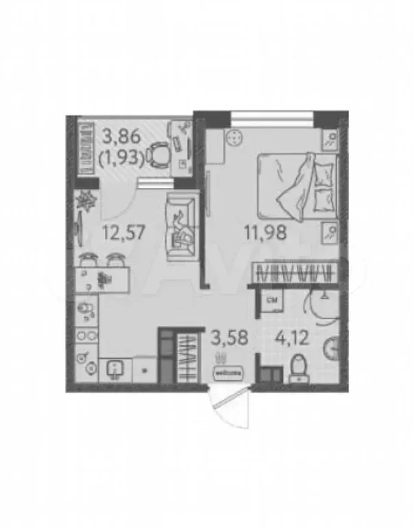 1-к. квартира, 34,2 м, 7/8 эт. - Фото 1