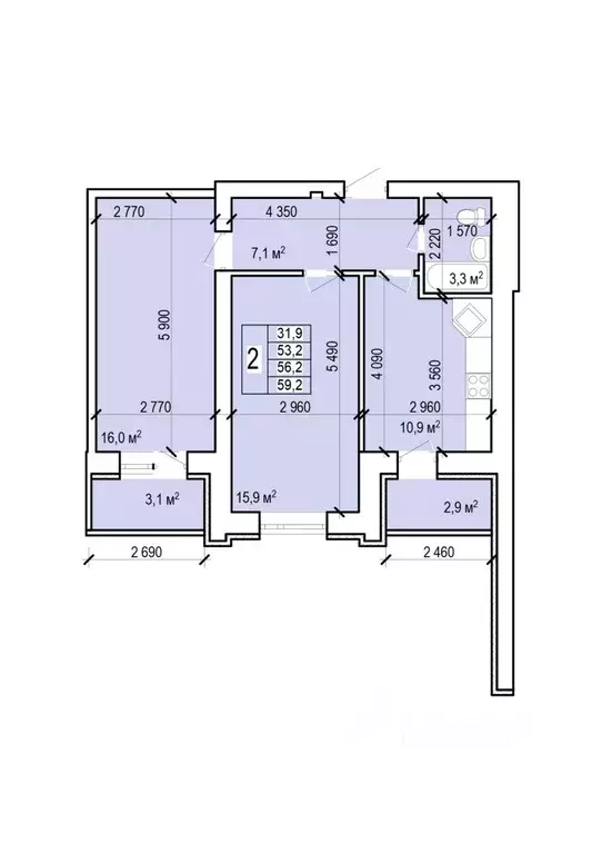 2-к кв. Саратовская область, Энгельс Новобазарная ул., 4 (59.2 м) - Фото 0