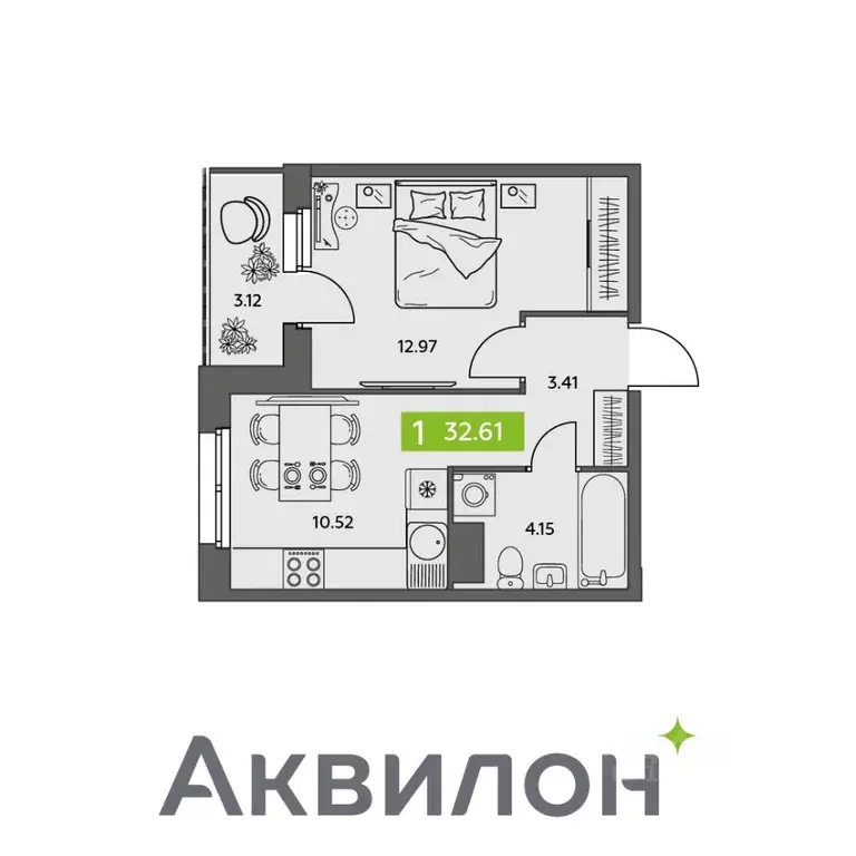 1-к кв. Архангельская область, Северодвинск  (32.61 м) - Фото 0