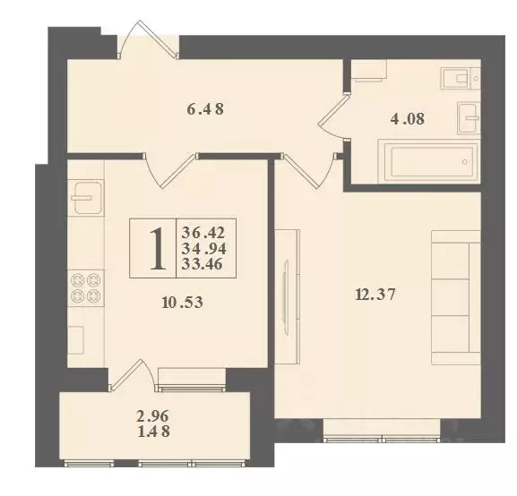1-к кв. Калининградская область, Зеленоградский муниципальный округ, ... - Фото 1