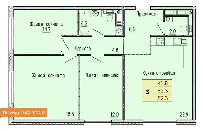 3-к кв. Пензенская область, Пенза ул. Яшиной, 2 (82.3 м) - Фото 1