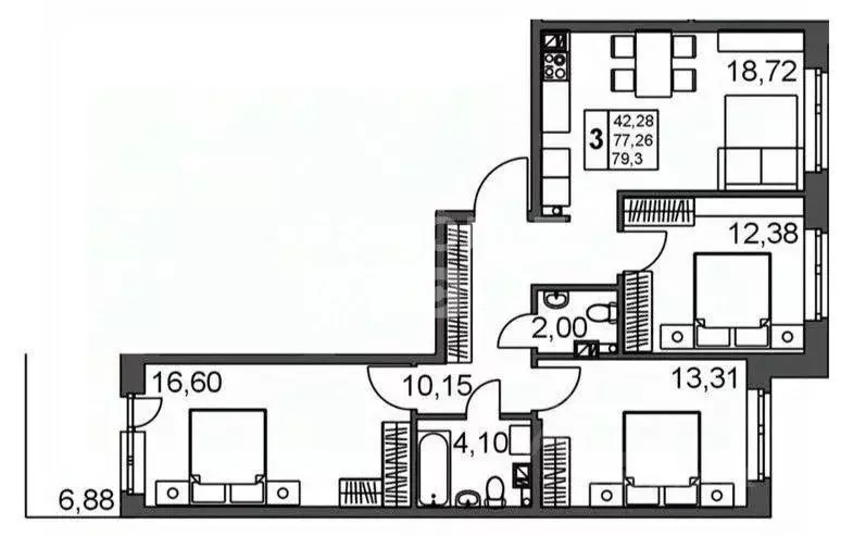 3-к кв. Ленинградская область, Тосненский район, Федоровское городское ... - Фото 2