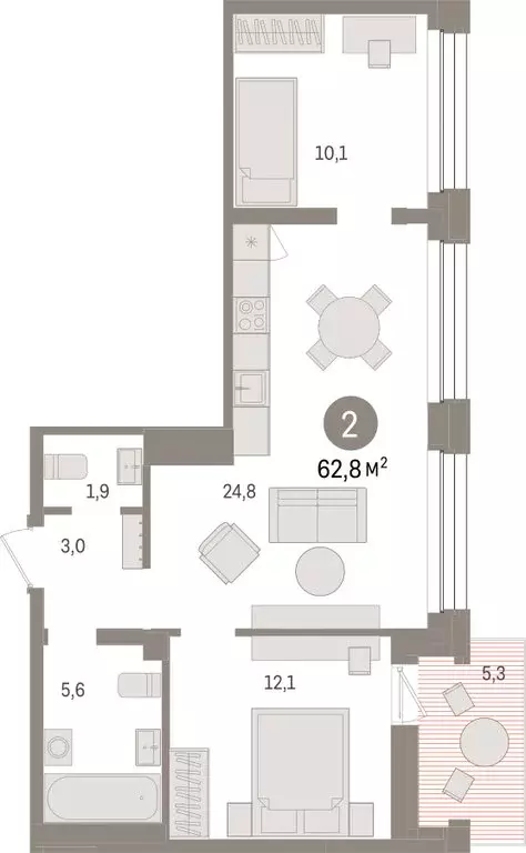 2-комнатная квартира: Тюмень, улица Муравленко, 9/2 (62.8 м) - Фото 1