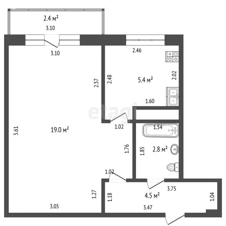 1-комнатная квартира: Тамбов, Тулиновская улица, 28 (31.7 м) - Фото 0