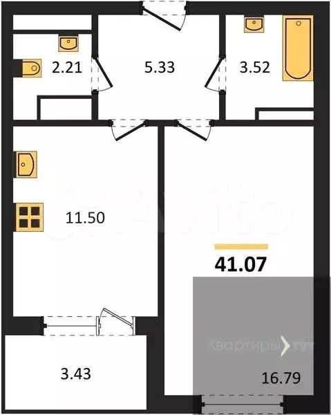 1-к. квартира, 41,1 м, 17/18 эт. - Фото 0