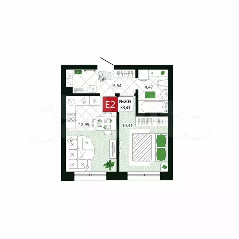1-к. квартира, 33,4 м, 2/19 эт. - Фото 0
