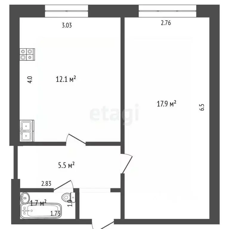 1-к кв. Калужская область, Мещовск ул. Мишина, 1 (37.2 м) - Фото 2