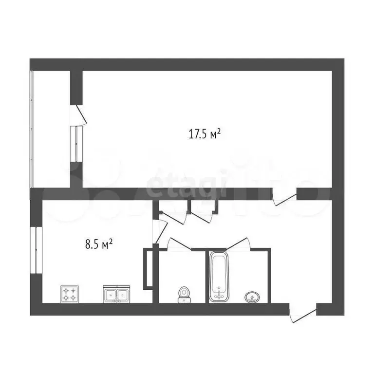 1-к. квартира, 41,1 м, 5/5 эт. - Фото 1