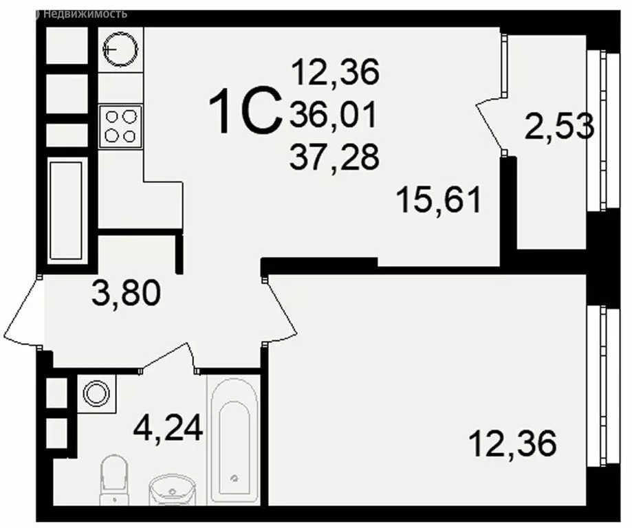1-комнатная квартира: Рязань, Куйбышевское шоссе, 17 (37.28 м) - Фото 0