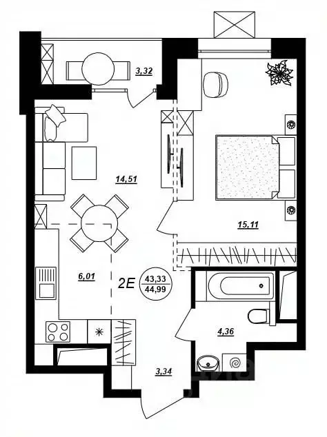 2-к кв. Хабаровский край, Хабаровск ул. Демьяна Бедного (44.99 м) - Фото 0