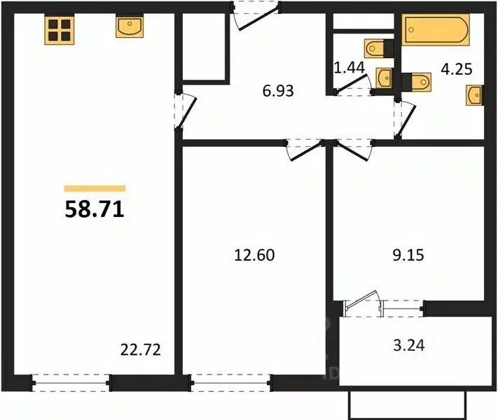 2-к кв. Крым, Симферополь просп. Александра Суворова, 105 (58.71 м) - Фото 2