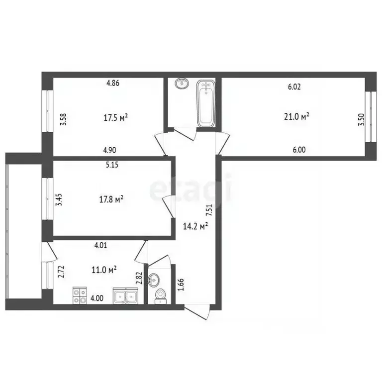 3-к кв. Вологодская область, Вологда ул. Южакова, 2 (87.8 м) - Фото 2